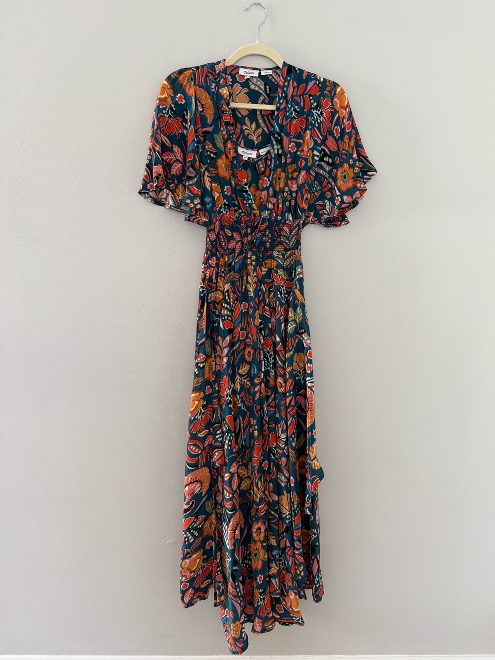 Tolani Floral Maxi Dress with Matching Slip Teal Multicolor Size XS